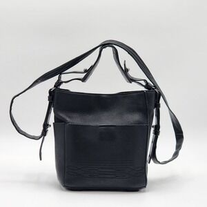 All Saints Cooper Nubuck Mini Crossbody Black Leather Tote Silver Hardware Chic